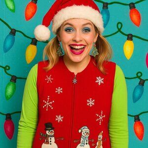 Vintage Charter Club Women’s XL Red Christmas Sweater Vest Snowman Appliqué Embr